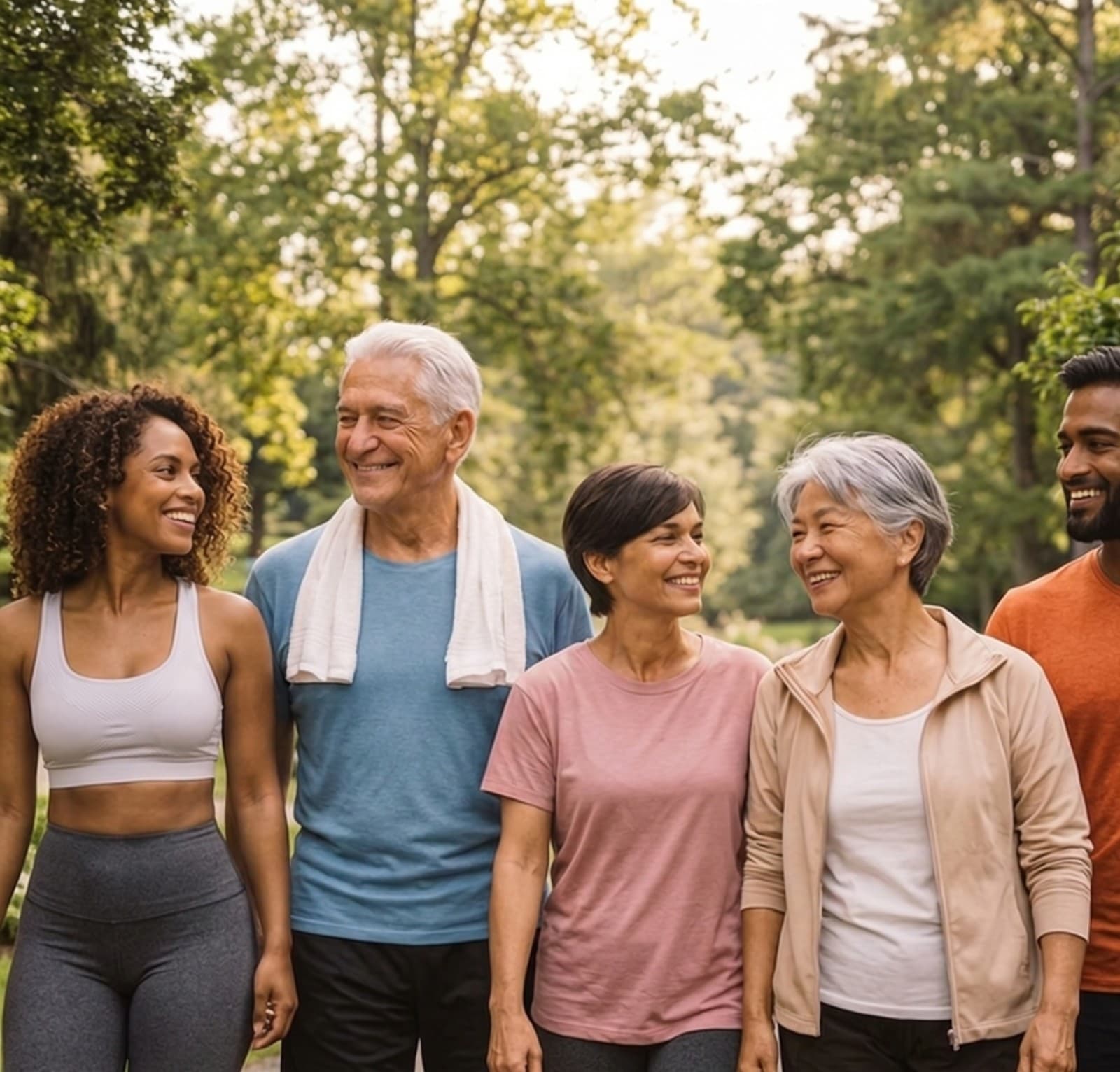 A group active outdoors at golden hour